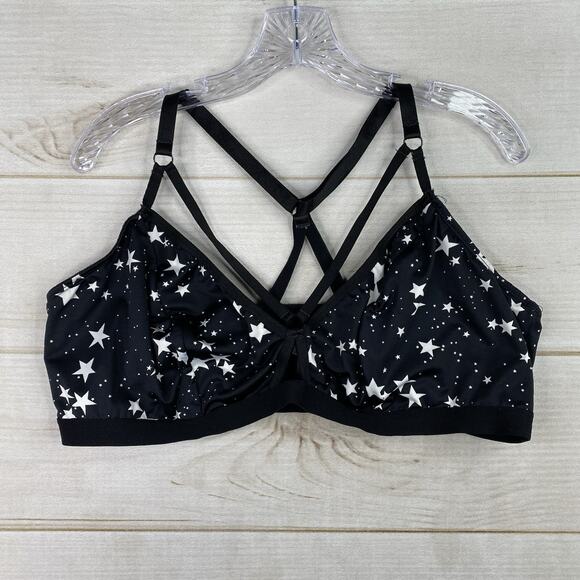 Torrid Women's 3X Bralette Bra Strappy Black Stars Print No Wire Pullover Sexy - Picture 1 of 7